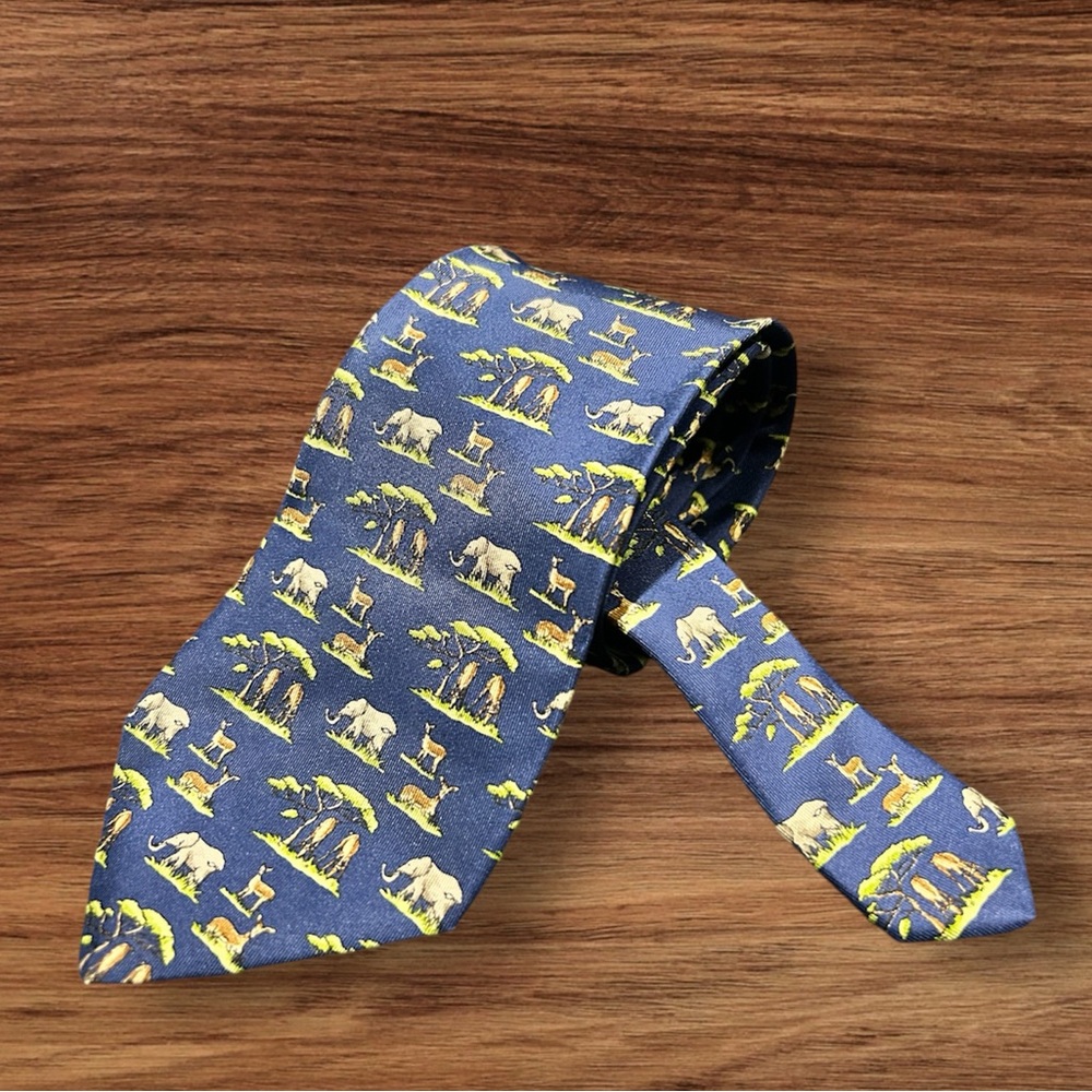 SALVATORE FERRAGAMO Safari Animal Print Silk Necktie